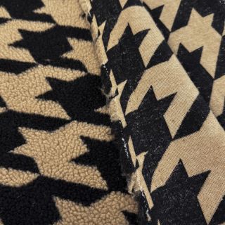 Kabát anyag TEDDY JACQUARD PIED DE POULE camel