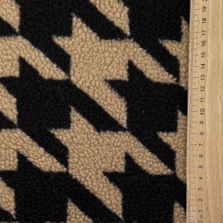 Kabát anyag TEDDY JACQUARD PIED DE POULE camel