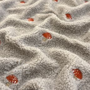 Kabát anyag EMBROIDERY Little mushrooms pebble