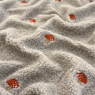 Kabát anyag EMBROIDERY Little mushrooms pebble