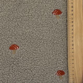 Kabát anyag EMBROIDERY Little mushrooms pebble
