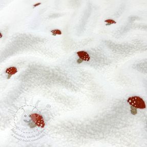 Kabát anyag EMBROIDERY Little mushrooms off white