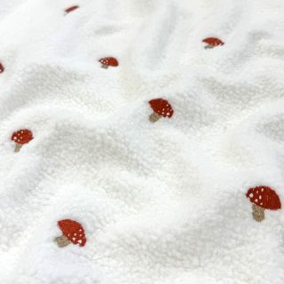 Kabát anyag EMBROIDERY Little mushrooms off white