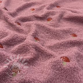 Kabát anyag EMBROIDERY Little mushrooms old pink