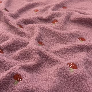 Kabát anyag EMBROIDERY Little mushrooms old pink