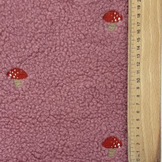 Kabát anyag EMBROIDERY Little mushrooms old pink