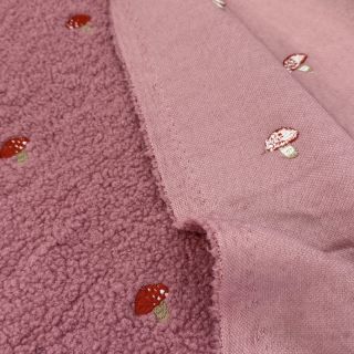 Kabát anyag EMBROIDERY Little mushrooms old pink