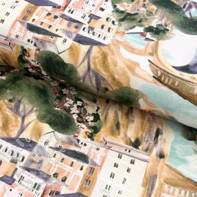 Dekorációs anyag Houses ecru digital print