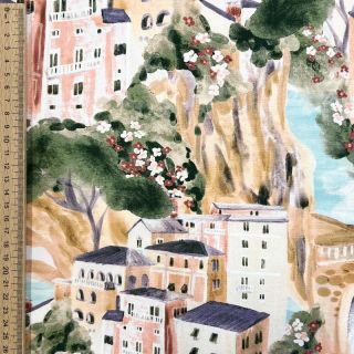 Dekorációs anyag Houses ecru digital print