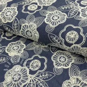 Pamutvászon JEANS EMBROIDERY Niva design A