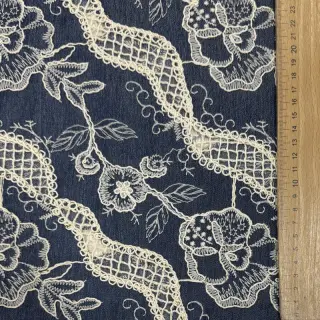 Pamutvászon JEANS EMBROIDERY Flora design A