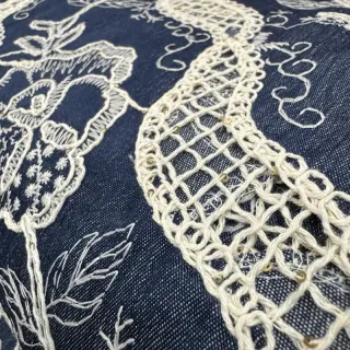Pamutvászon JEANS EMBROIDERY Flora design A