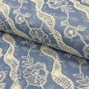 Pamutvászon JEANS EMBROIDERY Flora design B