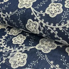 Pamutvászon JEANS EMBROIDERY Flora design C