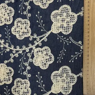 Pamutvászon JEANS EMBROIDERY Flora design C