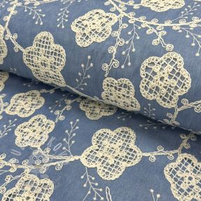 Pamutvászon JEANS EMBROIDERY Flora design D