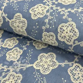 Pamutvászon JEANS EMBROIDERY Flora design D