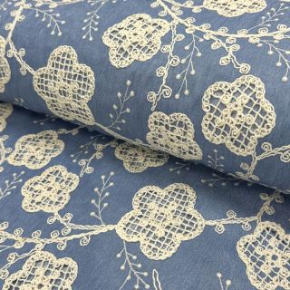Pamutvászon JEANS EMBROIDERY Flora design D