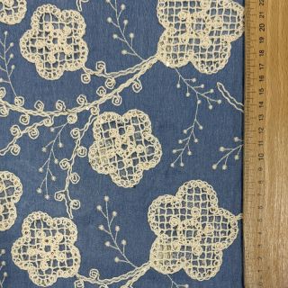 Pamutvászon JEANS EMBROIDERY Flora design D