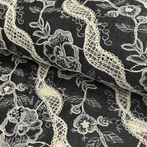 Pamutvászon JEANS EMBROIDERY Flora design E