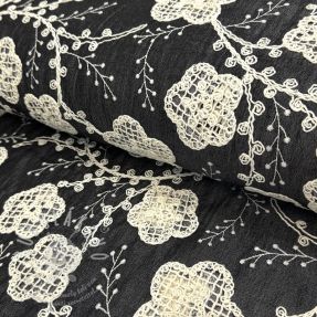 Pamutvászon JEANS EMBROIDERY Flora design F