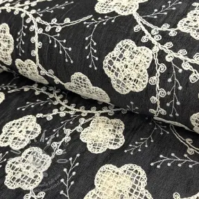 Pamutvászon JEANS EMBROIDERY Flora design F