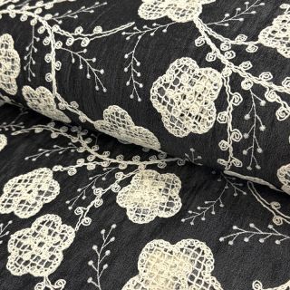 Pamutvászon JEANS EMBROIDERY Flora design F